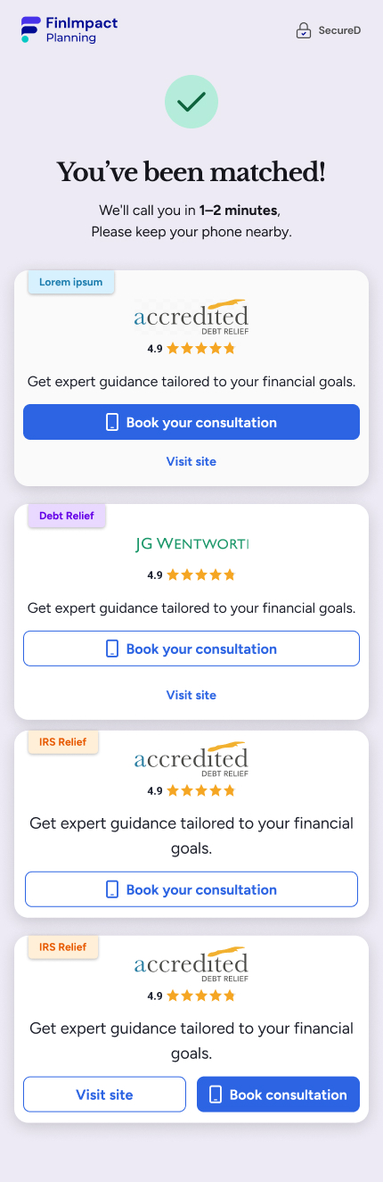 FinImpact quiz: matched with advisors